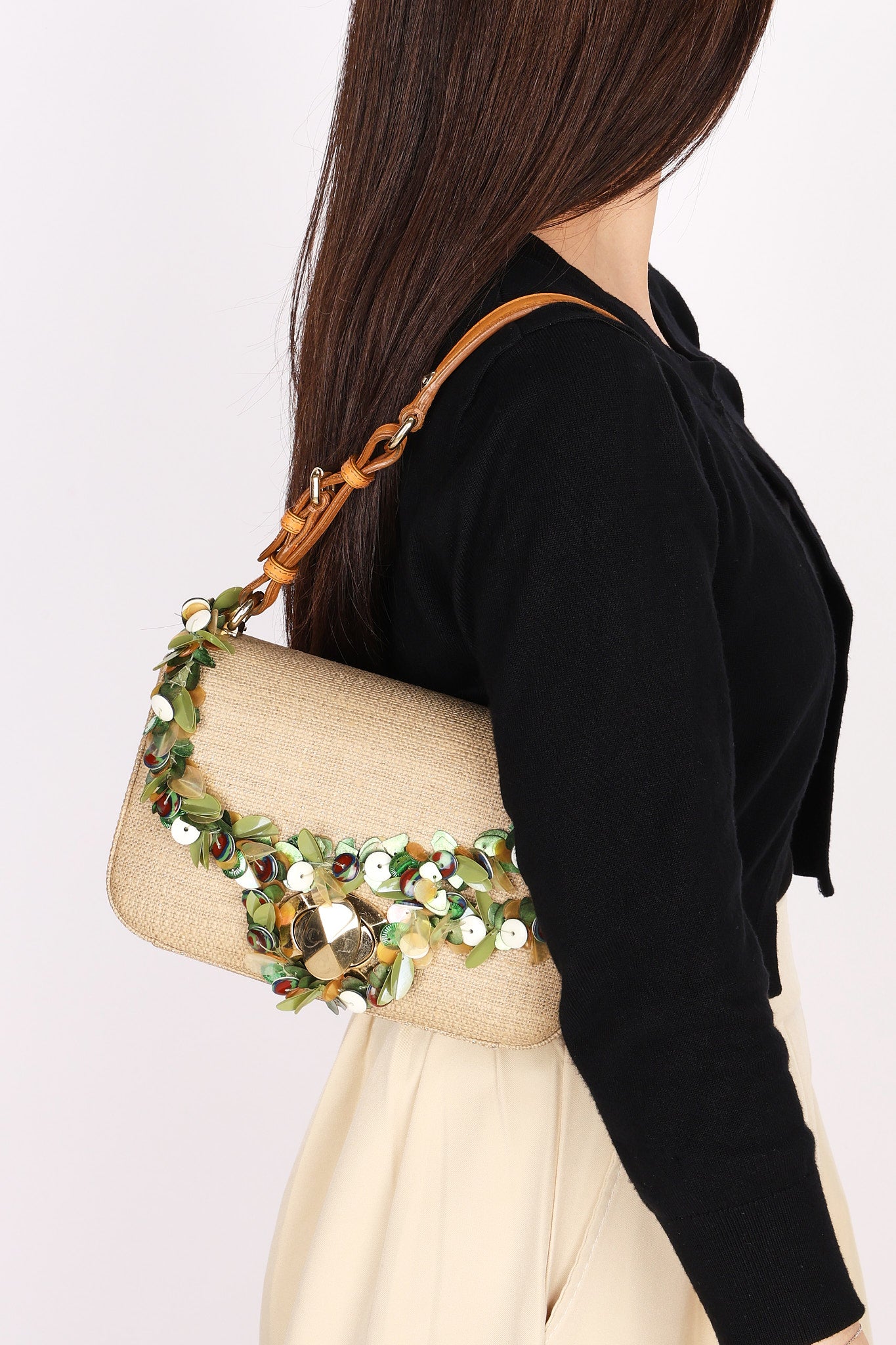 Dior Beaded Tweed Double Flap Top Handle Bag