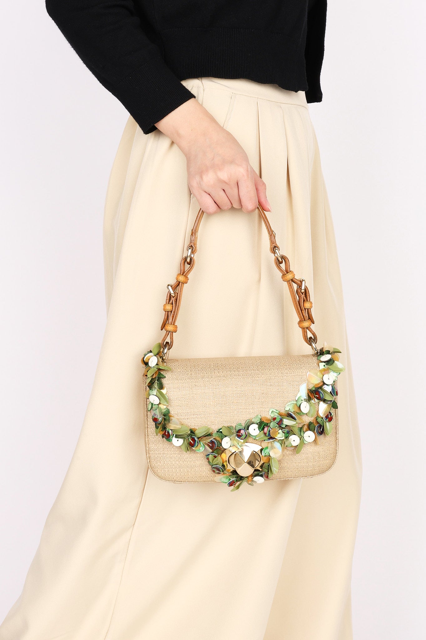 Dior Beaded Tweed Double Flap Top Handle Bag