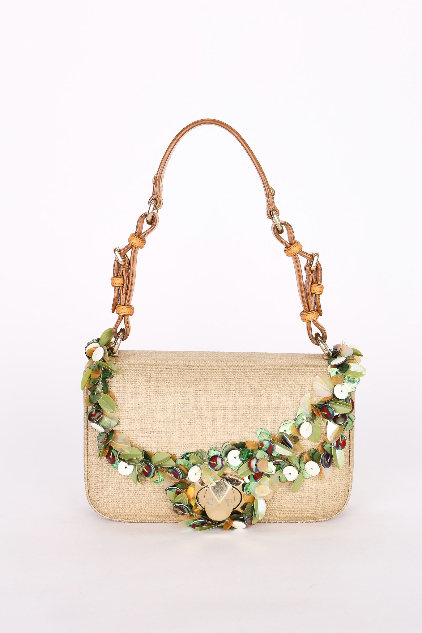 Dior Beaded Tweed Double Flap Top Handle Bag