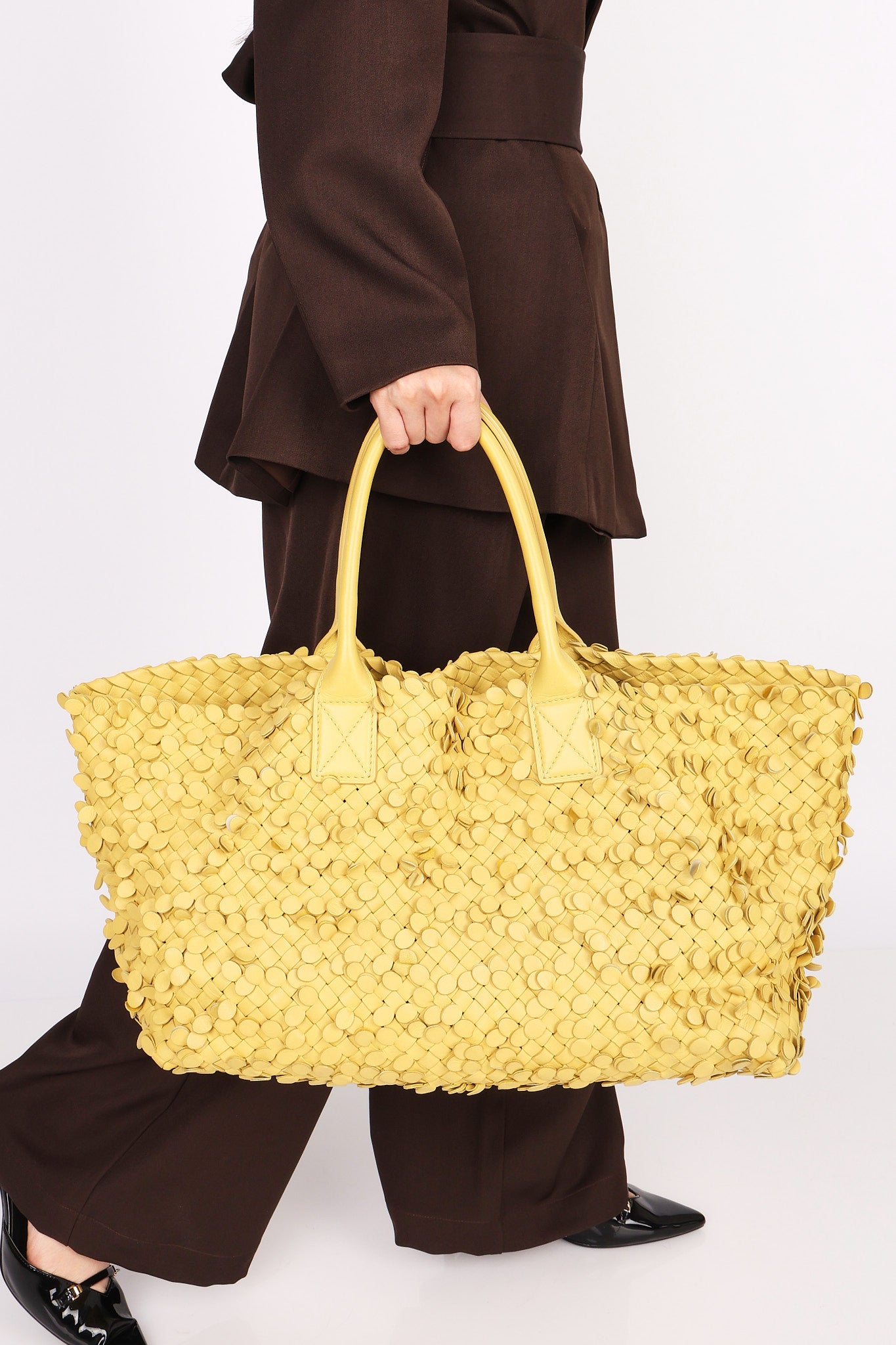 Limited Edition Bottega Veneta Medium Intrecciato Paillettes Cabat Tote Yellow