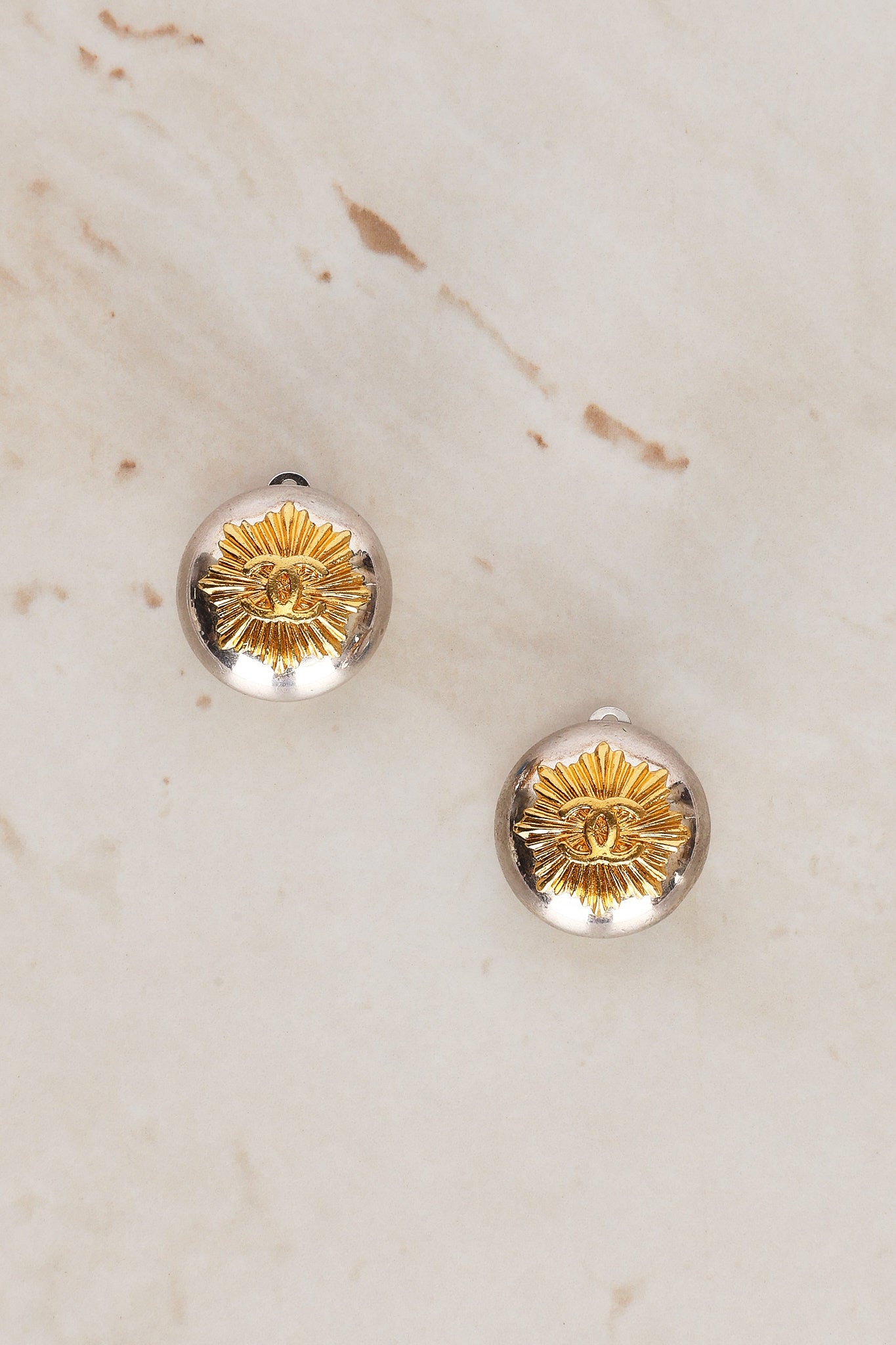Chanel 1996 CC Sunburst Clip-On Earrings 24K GP