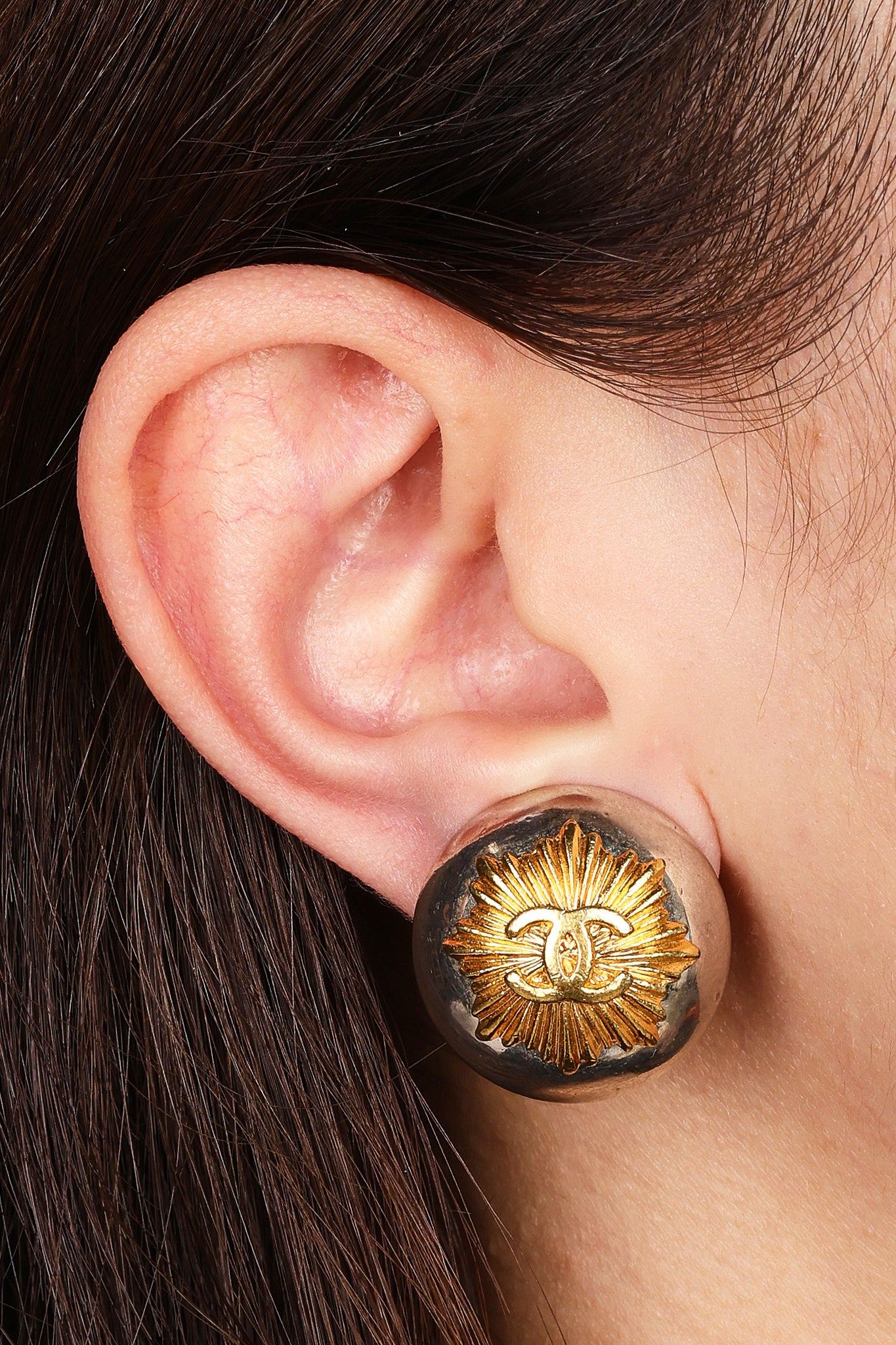 Chanel 1996 CC Sunburst Clip-On Earrings 24K GP