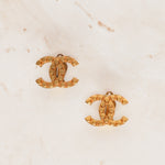 Vintage Chanel 2002 CC Clip-On Aged Earrings 24K GP