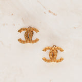 Vintage Chanel 2002 CC Clip-On Aged Earrings 24K GP