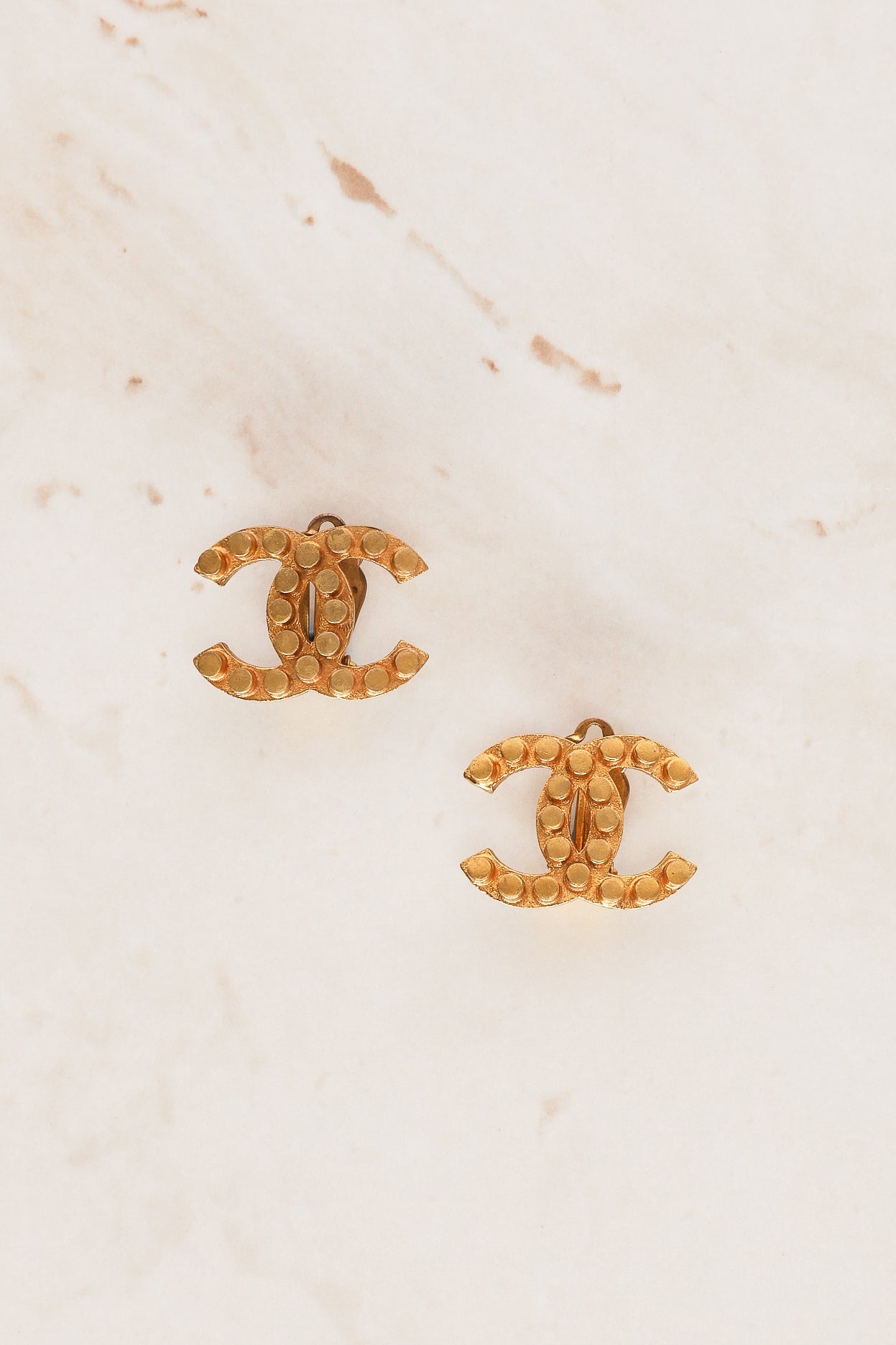 Vintage Chanel 2002 CC Clip-On Aged Earrings 24K GP