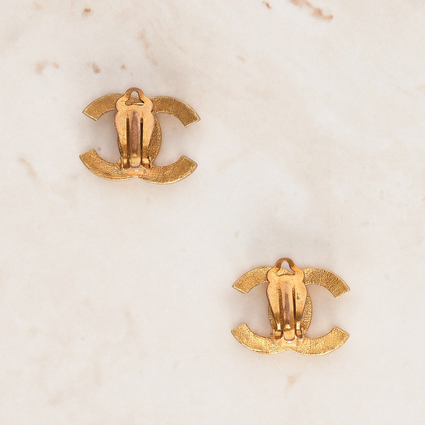 Vintage Chanel 2002 CC Clip-On Aged Earrings 24K GP