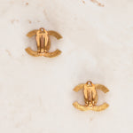 Vintage Chanel 2002 CC Clip-On Aged Earrings 24K GP