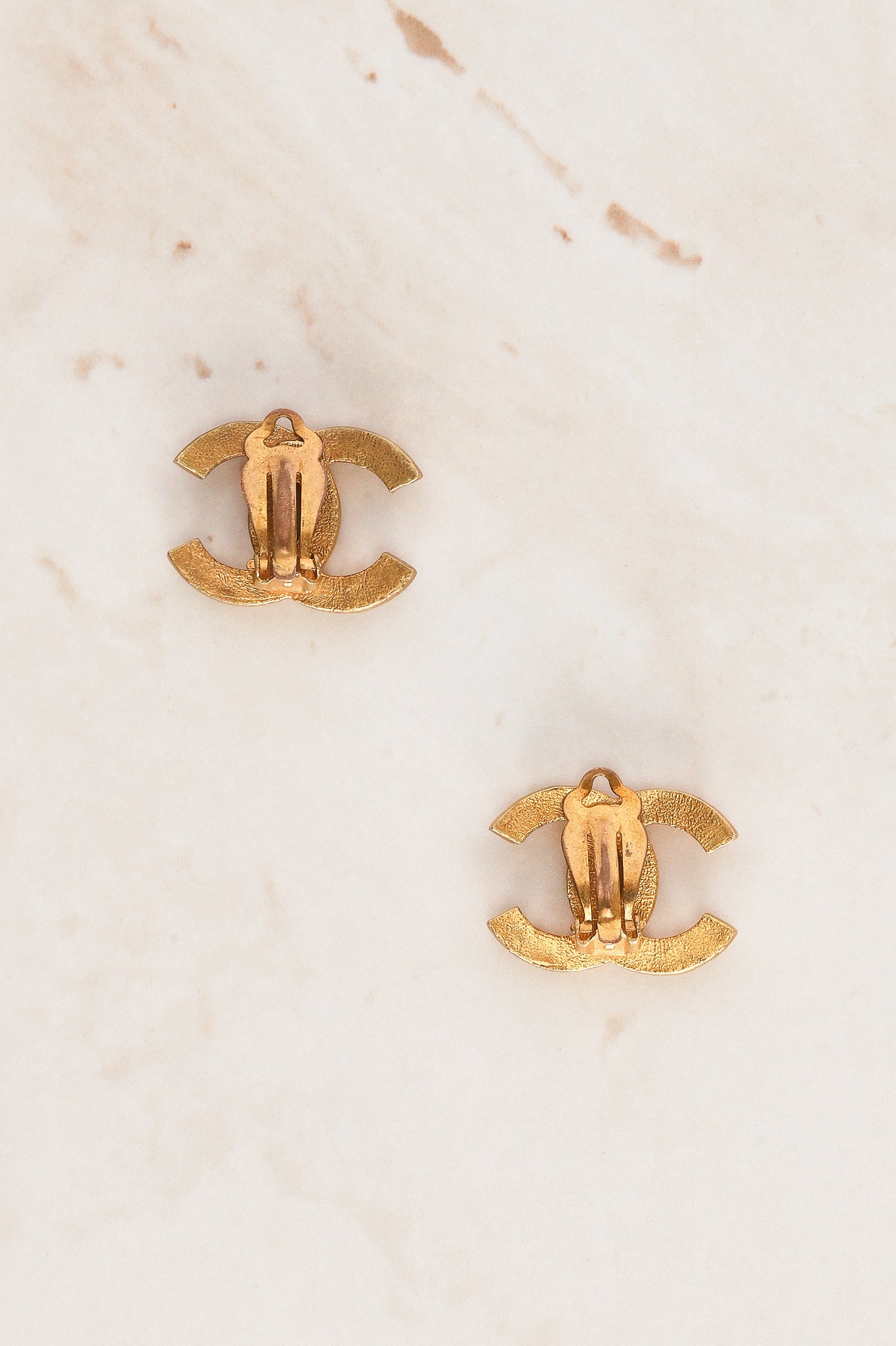 Vintage Chanel 2002 CC Clip-On Aged Earrings 24K GP