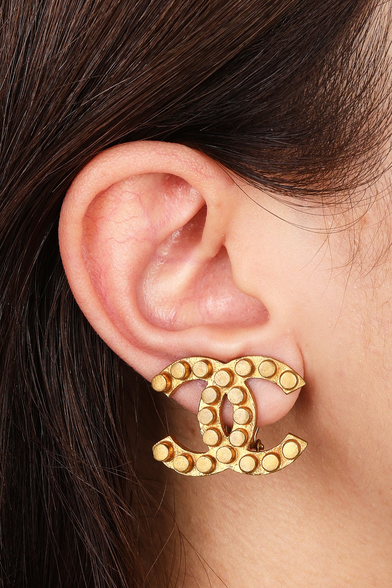 Vintage Chanel 2002 CC Clip-On Aged Earrings 24K GP