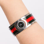 Gucci Twirl Bangle Quartz Watch - Silver-Tone, Red/Green Web Bezel 16mm - Drop 53