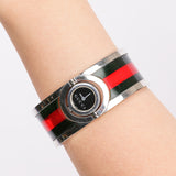 Gucci Twirl Bangle Quartz Watch - Silver-Tone, Red/Green Web Bezel 16mm - Drop 53