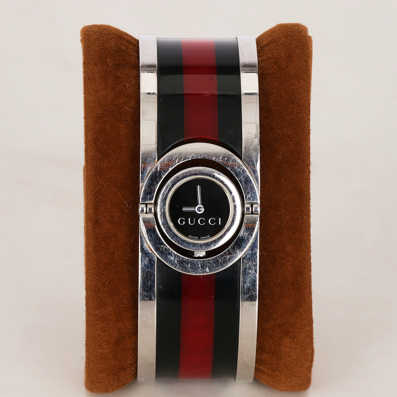 Gucci Twirl Bangle Quartz Watch - Silver-Tone, Red/Green Web Bezel 16mm