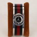 Gucci Twirl Bangle Quartz Watch - Silver-Tone, Red/Green Web Bezel 16mm