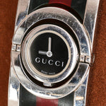 Gucci Twirl Bangle Quartz Watch - Silver-Tone, Red/Green Web Bezel 16mm