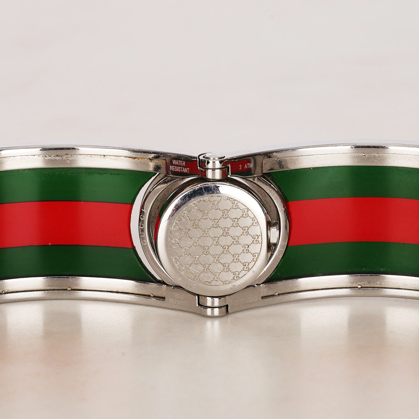 Gucci Twirl Bangle Quartz Watch - Silver-Tone, Red/Green Web Bezel 16mm