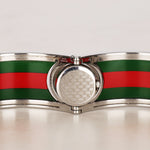 Gucci Twirl Bangle Quartz Watch - Silver-Tone, Red/Green Web Bezel 16mm