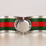 Gucci Twirl Bangle Quartz Watch - Silver-Tone, Red/Green Web Bezel 16mm