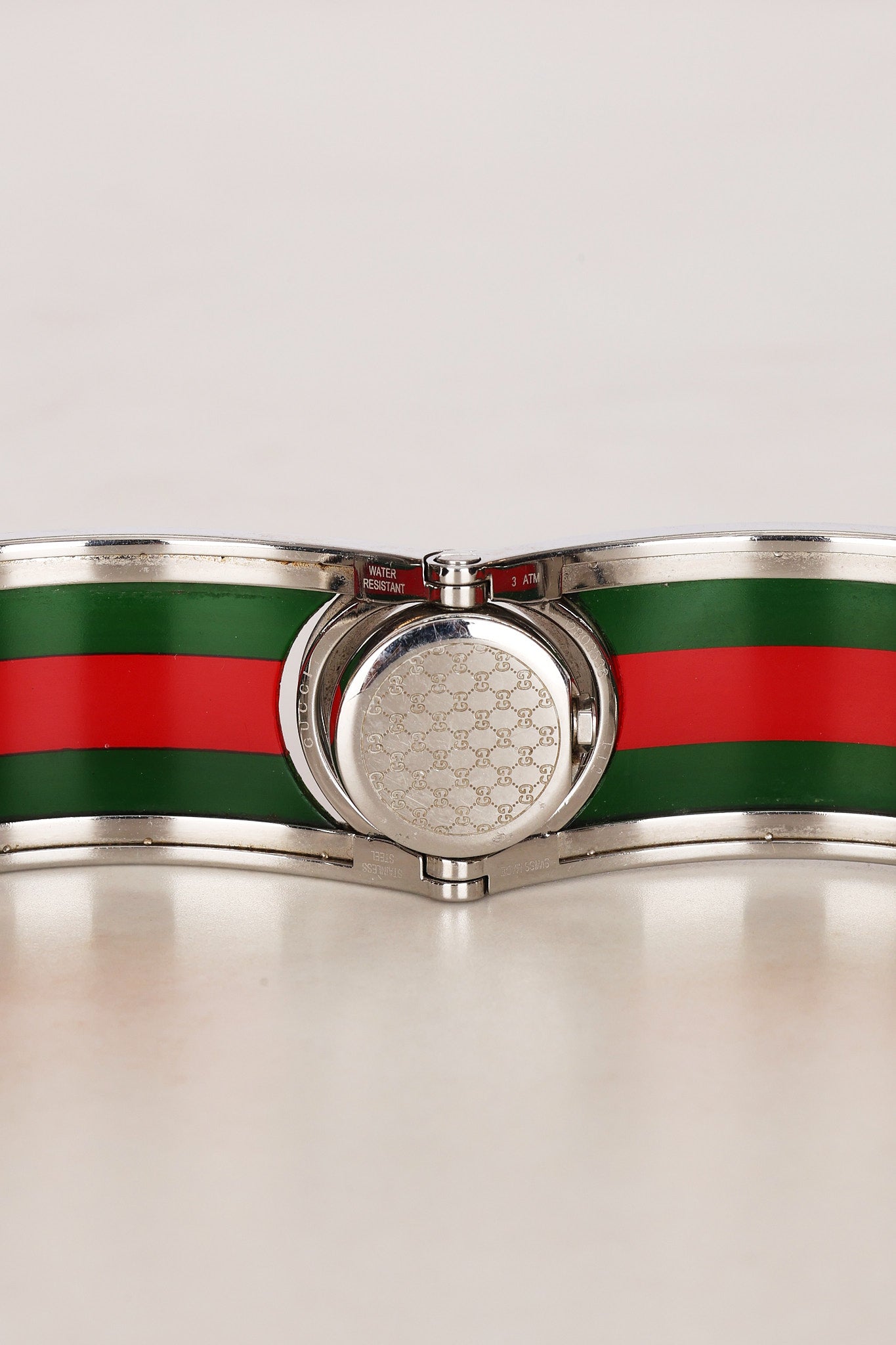 Gucci Twirl Bangle Quartz Watch - Silver-Tone, Red/Green Web Bezel 16mm