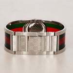 Gucci Twirl Bangle Quartz Watch - Silver-Tone, Red/Green Web Bezel 16mm