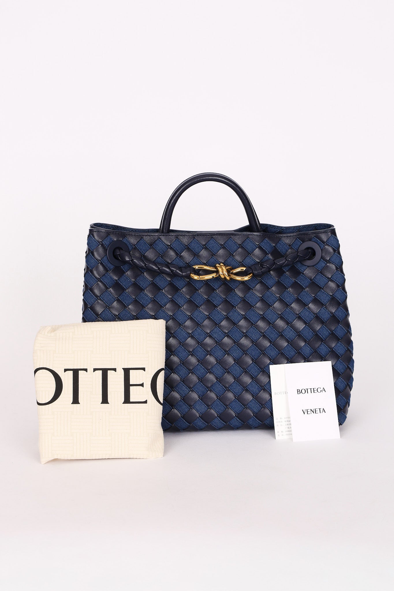 Bottega Veneta Medium Denim and Lambskin Intrecciato Andiamo Bag