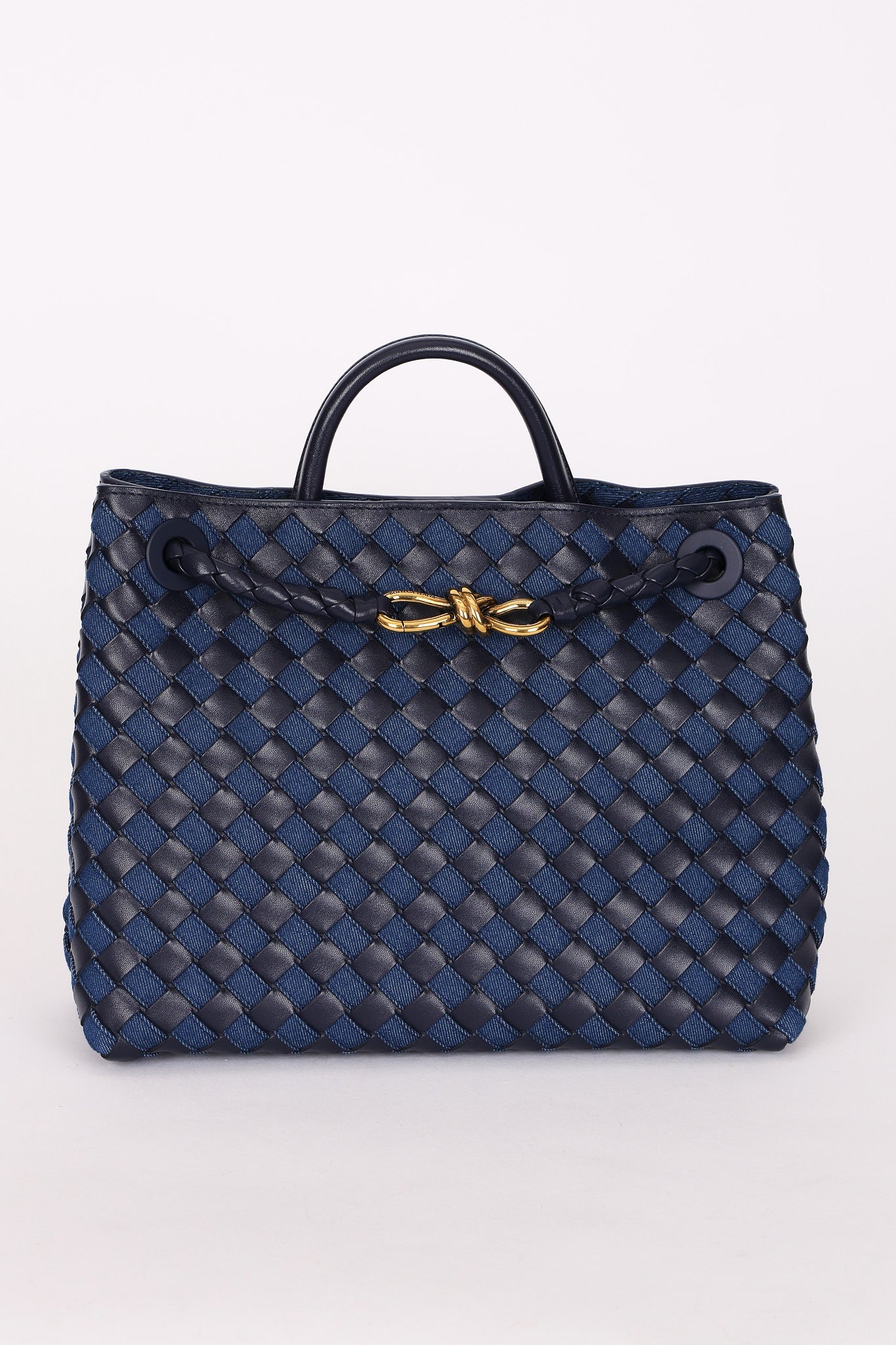 Bottega Veneta Medium Denim and Lambskin Intrecciato Andiamo Bag