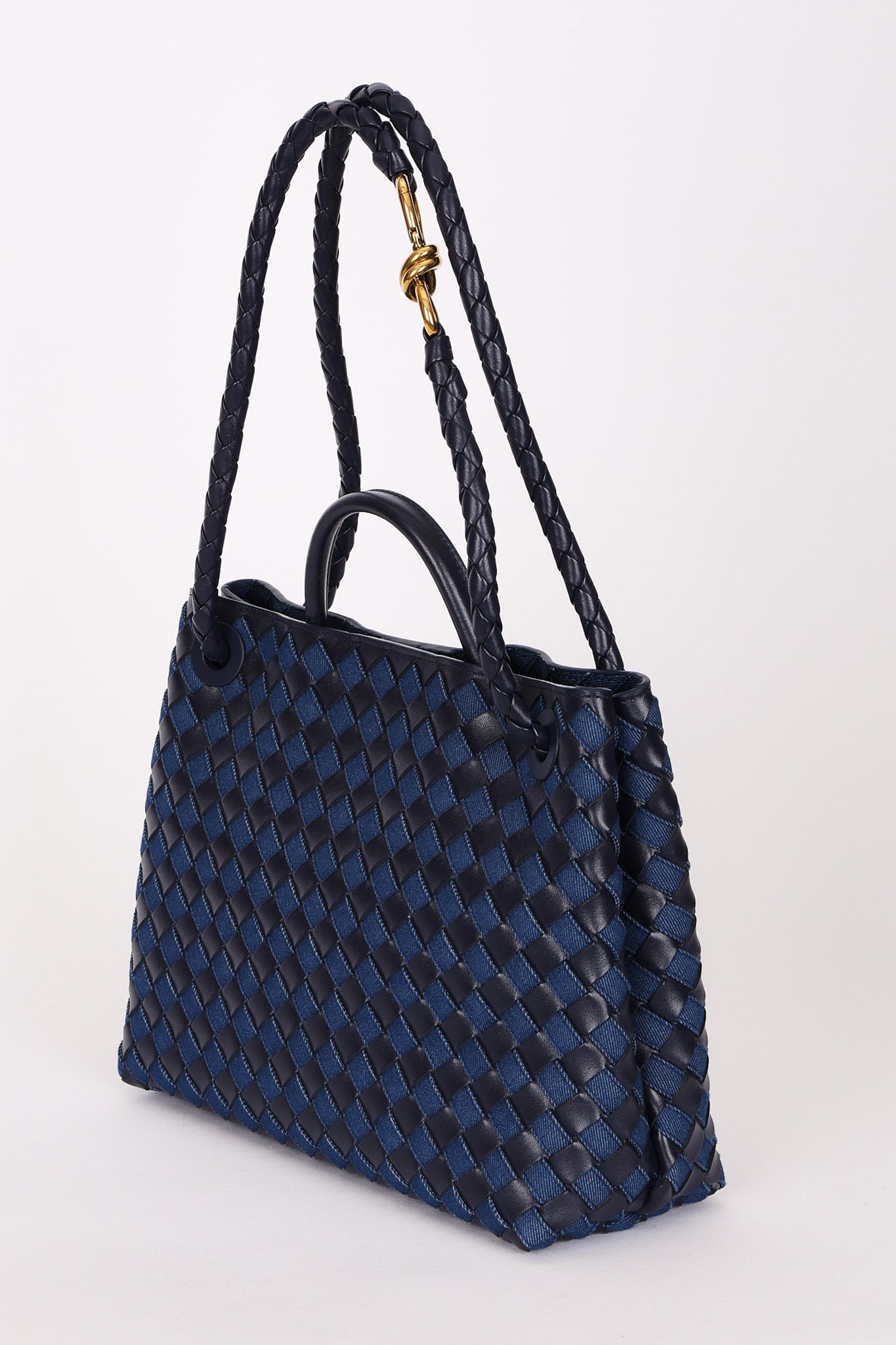 Bottega Veneta Medium Denim and Lambskin Intrecciato Andiamo Bag