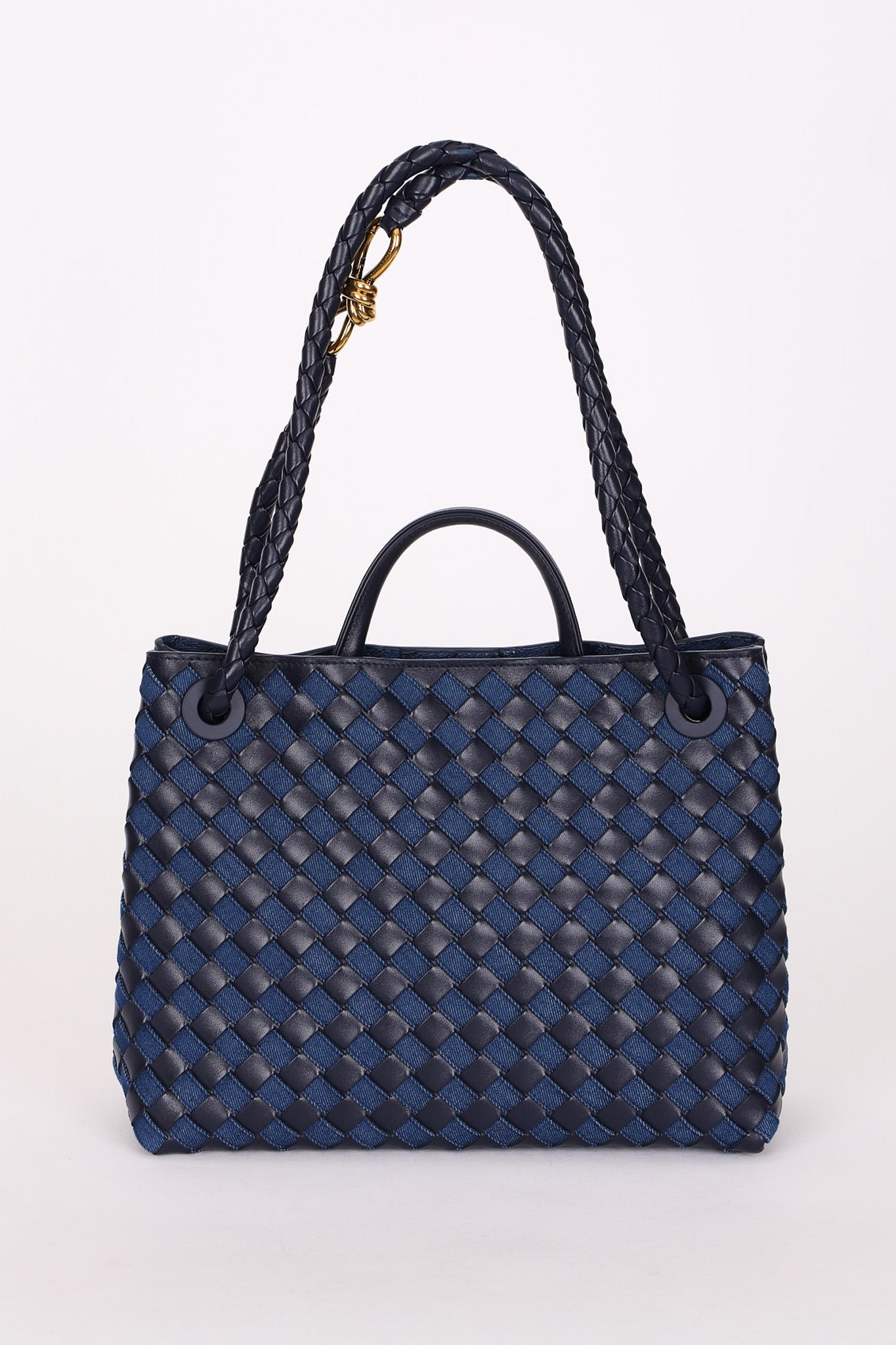 Bottega Veneta Medium Denim and Lambskin Intrecciato Andiamo Bag