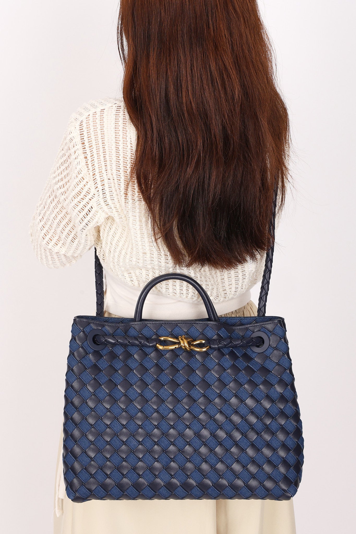Bottega Veneta Medium Denim and Lambskin Intrecciato Andiamo Bag