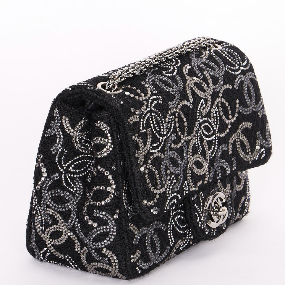 Chanel Mini Chain Flap - Black CC-Logo Embellished Sequin/Tweed
