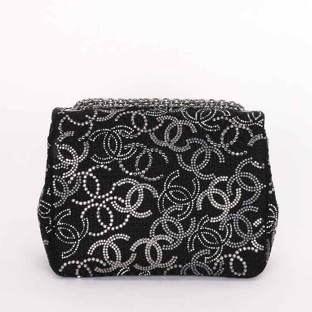Chanel Mini Chain Flap - Black CC-Logo Embellished Sequin/Tweed