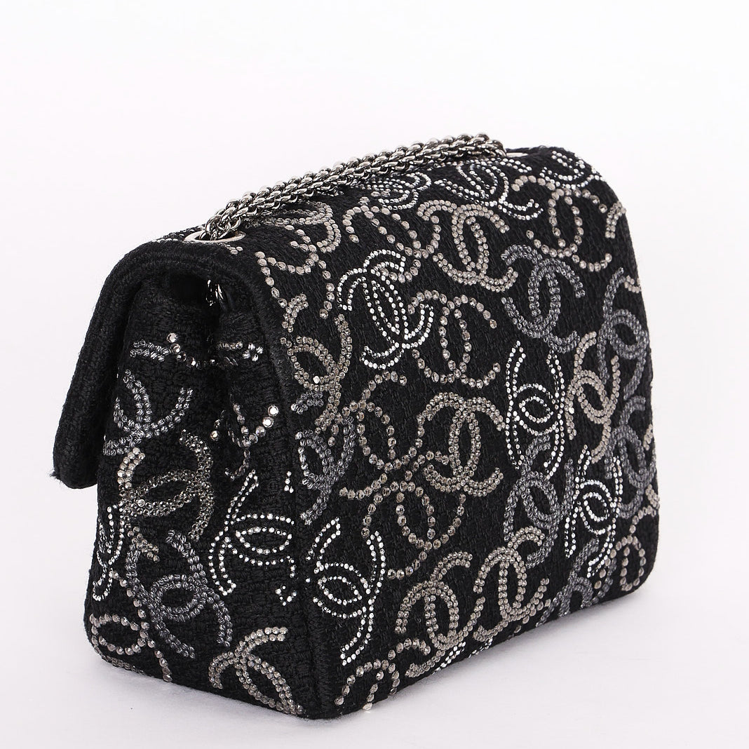 Chanel Mini Chain Flap - Black CC-Logo Embellished Sequin/Tweed