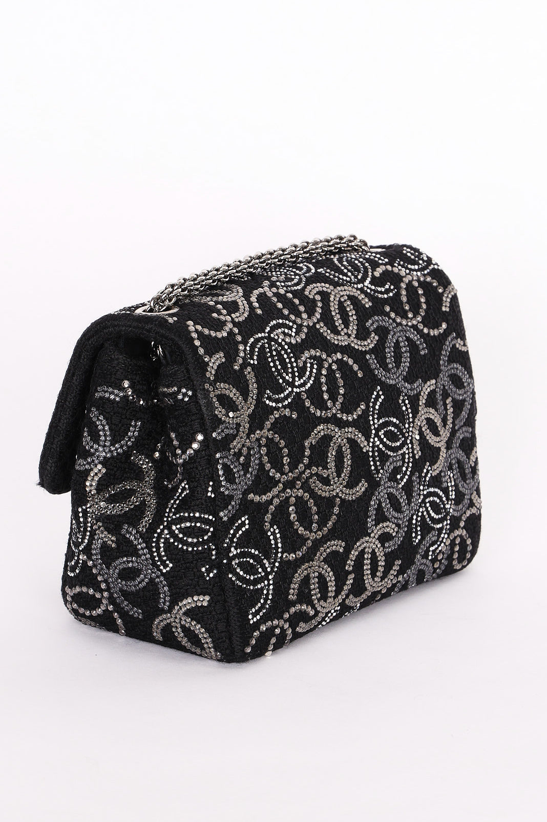 Chanel Mini Chain Flap - Black CC-Logo Embellished Sequin/Tweed