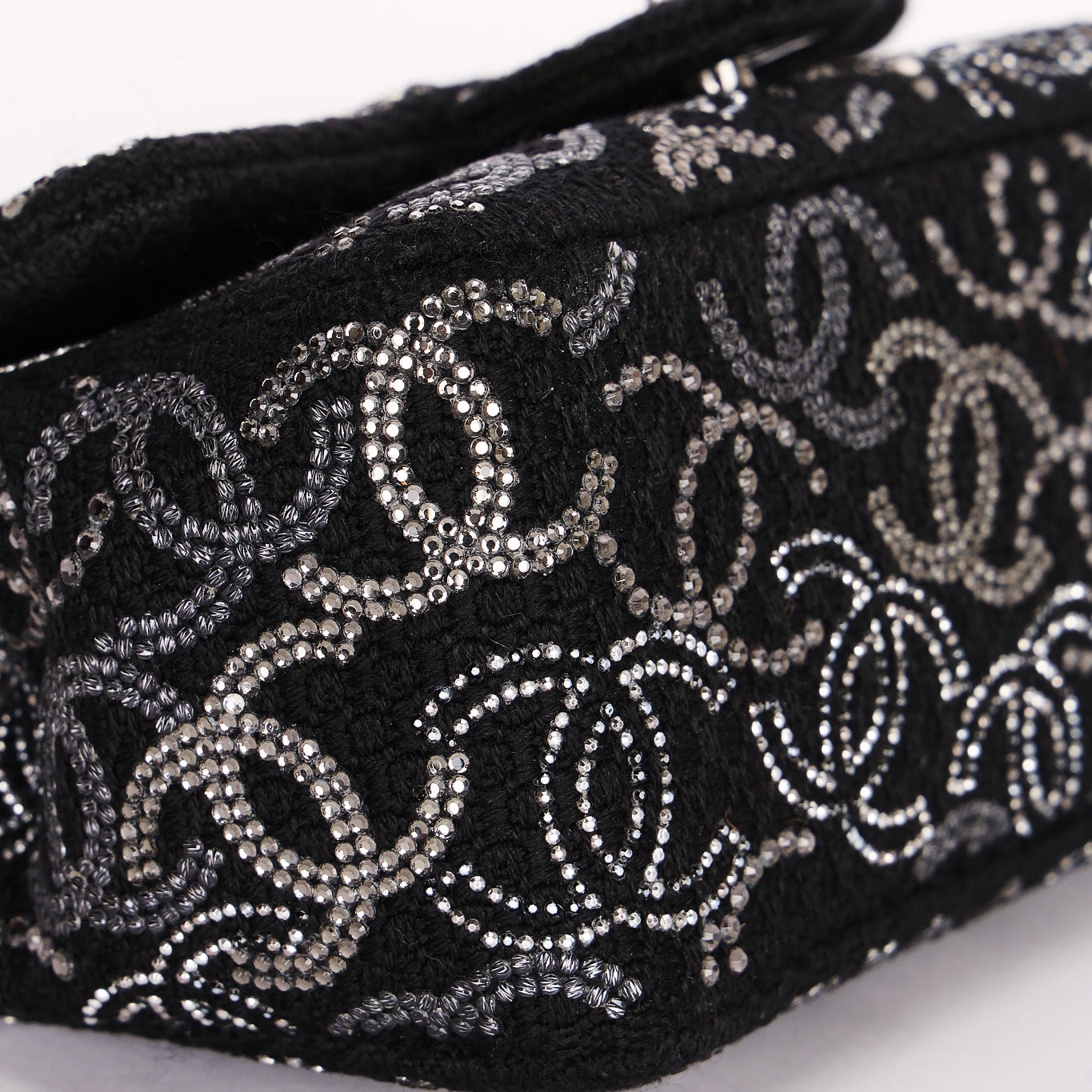 Chanel Mini Chain Flap - Black CC-Logo Embellished Sequin/Tweed