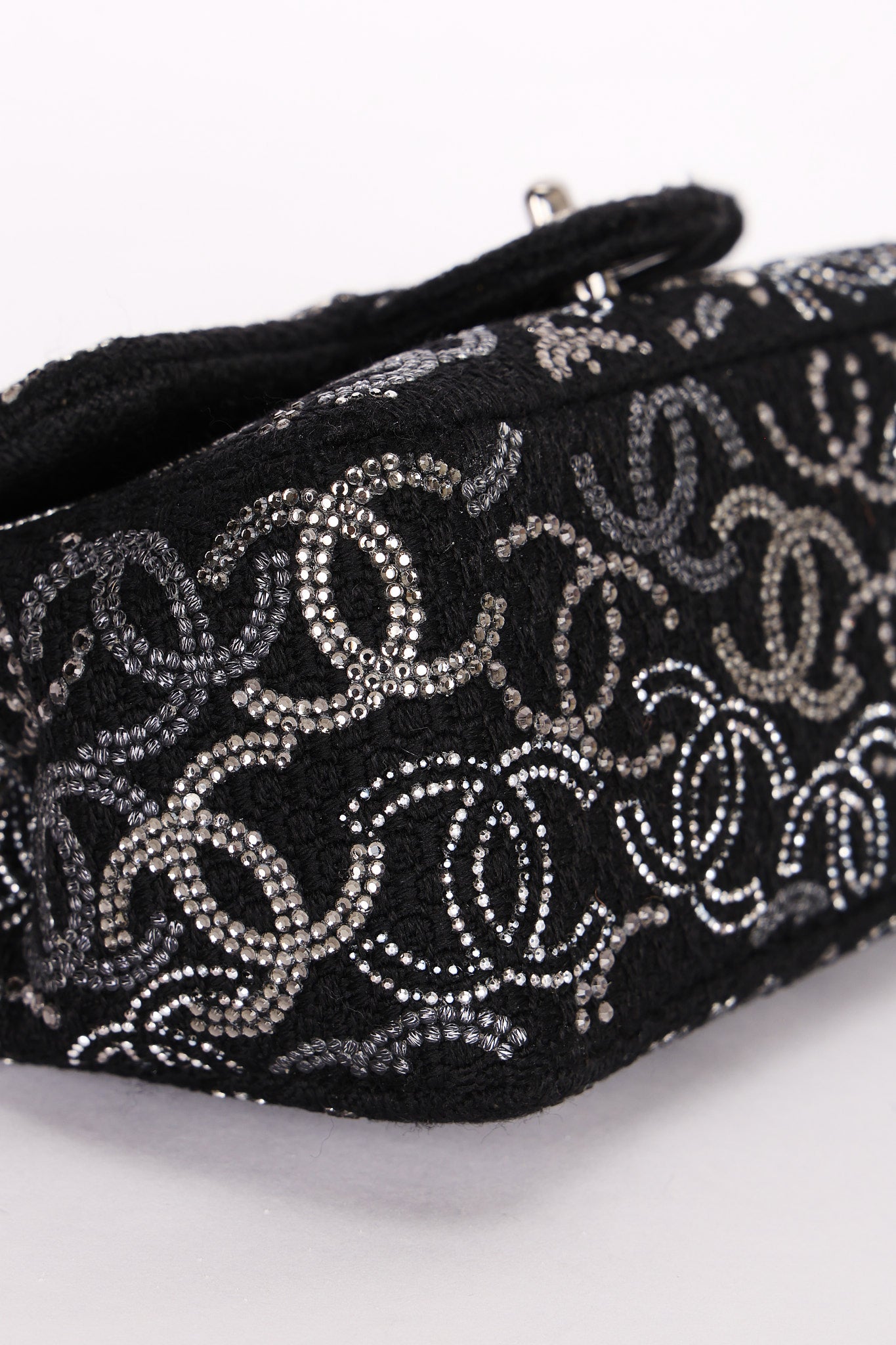 Chanel Mini Chain Flap - Black CC-Logo Embellished Sequin/Tweed