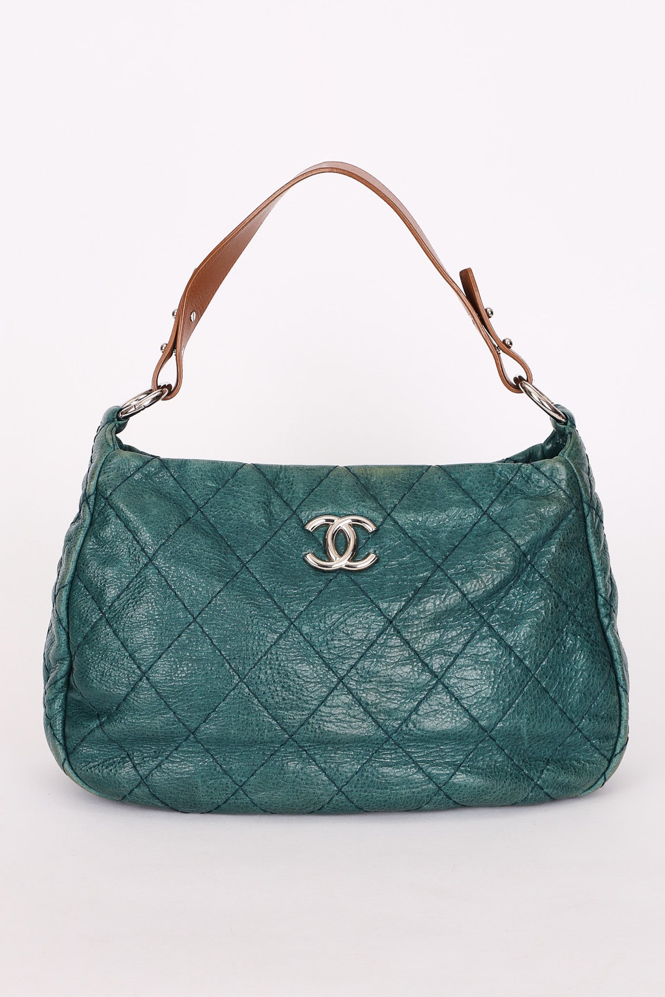 Chanel Shoulder Bag Teal Crinkled Calfskin SHW