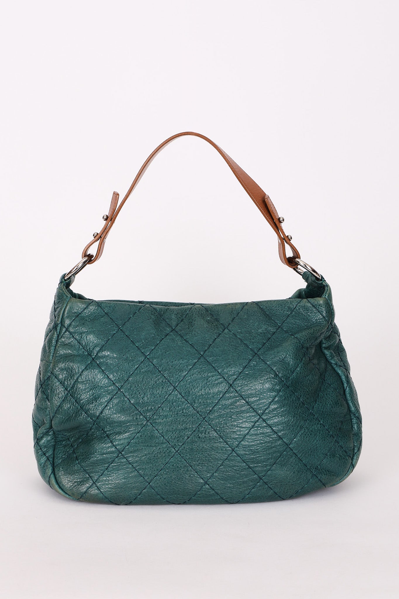 Chanel Shoulder Bag Teal Crinkled Calfskin SHW