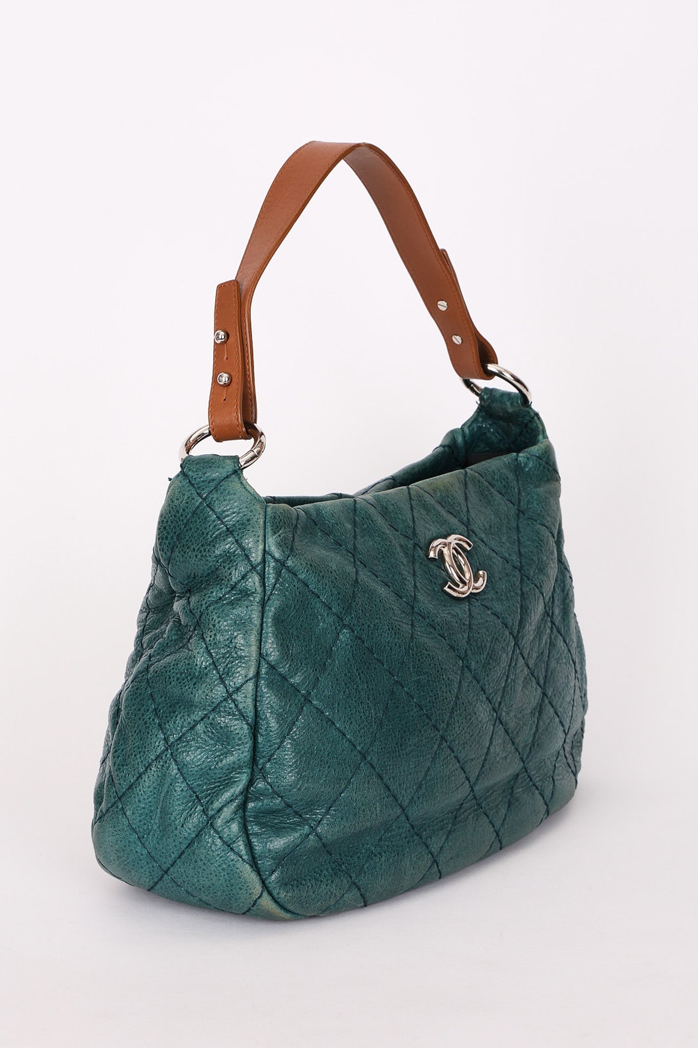 Chanel Shoulder Bag Teal Crinkled Calfskin SHW