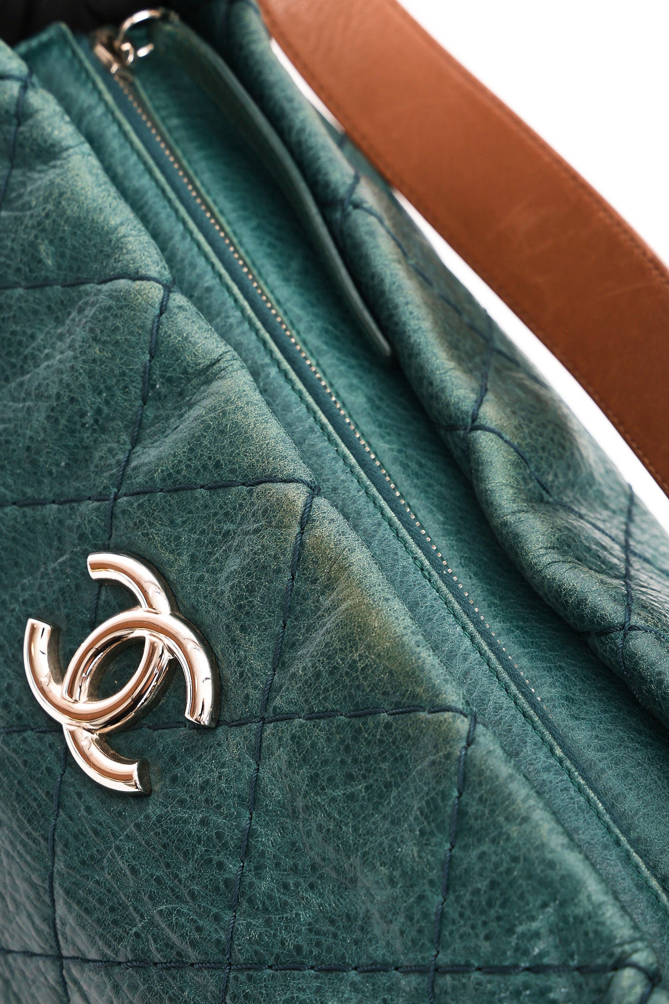 Chanel Shoulder Bag Teal Crinkled Calfskin SHW