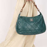 Chanel Shoulder Bag Teal Crinkled Calfskin SHW