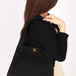 Chanel Kelly Shoulder Bag Black Suede 1998 24K GP