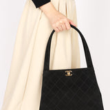 Chanel Kelly Shoulder Bag Black Suede 1998 24K GP