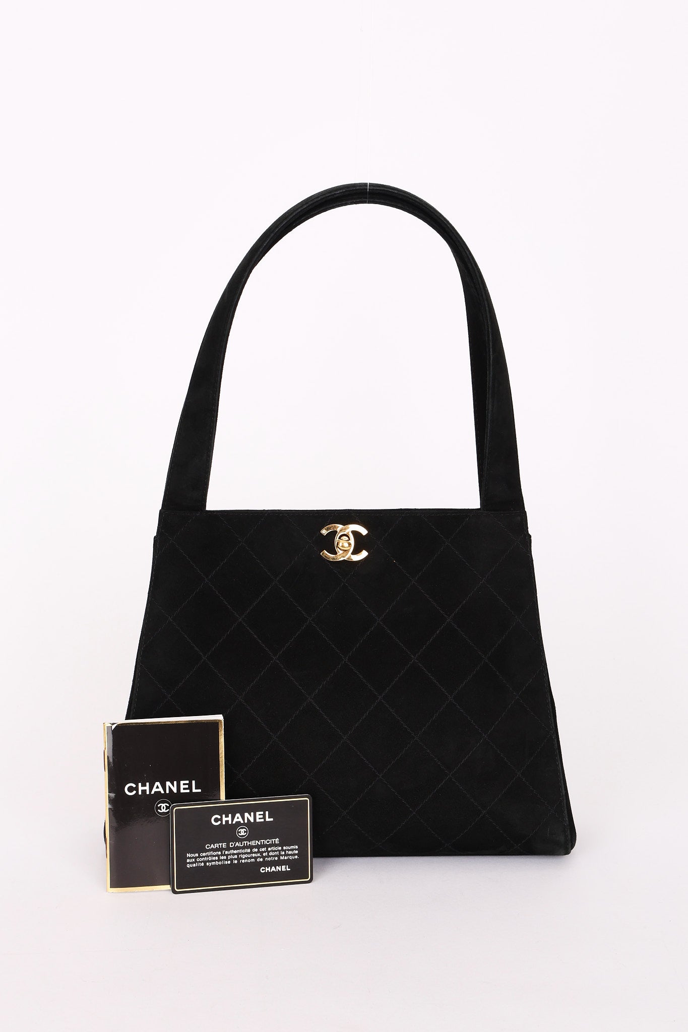 Chanel Kelly Shoulder Bag Black Suede 24K GP