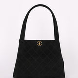 Chanel Kelly Shoulder Bag Black Suede 1998 24K GP