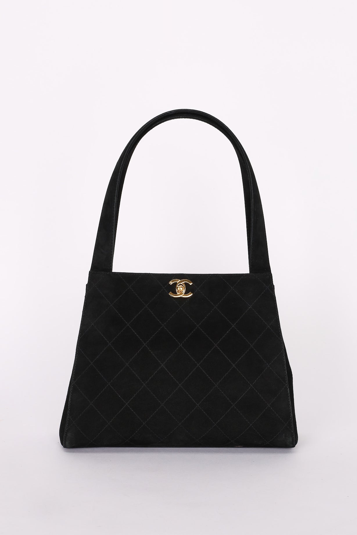Chanel Kelly Shoulder Bag Black Suede 1998 24K GP