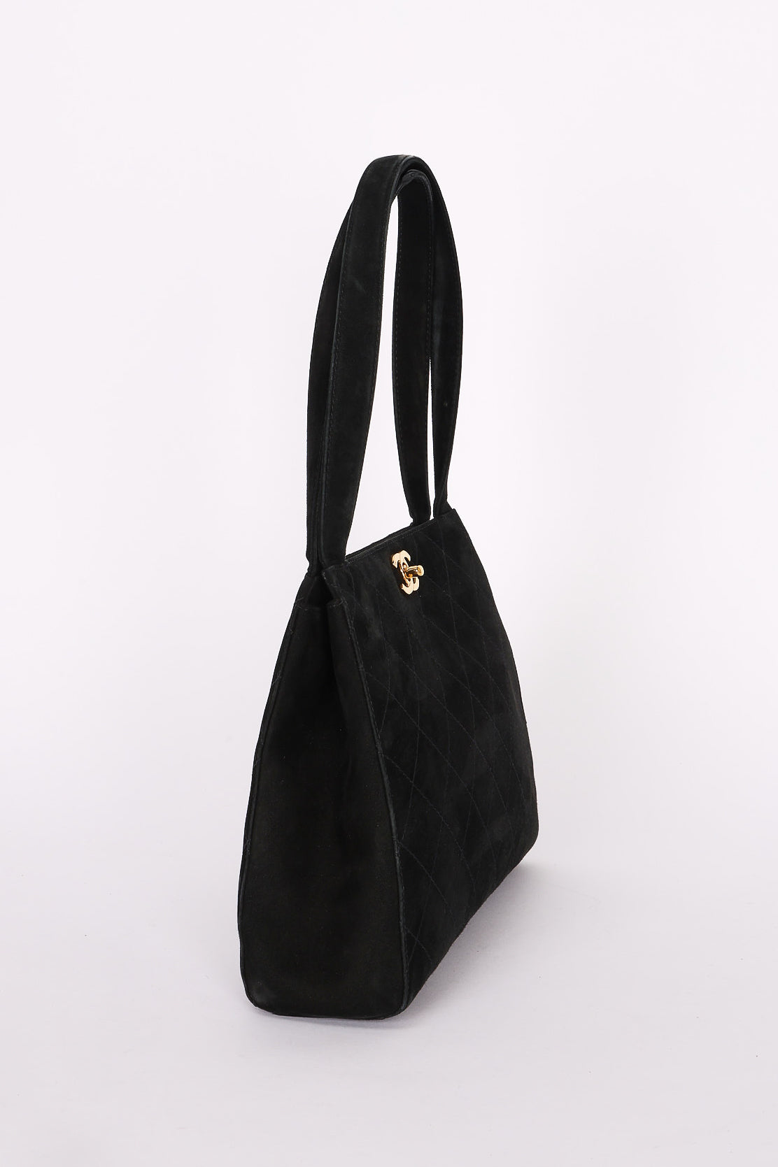 Chanel Kelly Shoulder Bag Black Suede 1998 24K GP