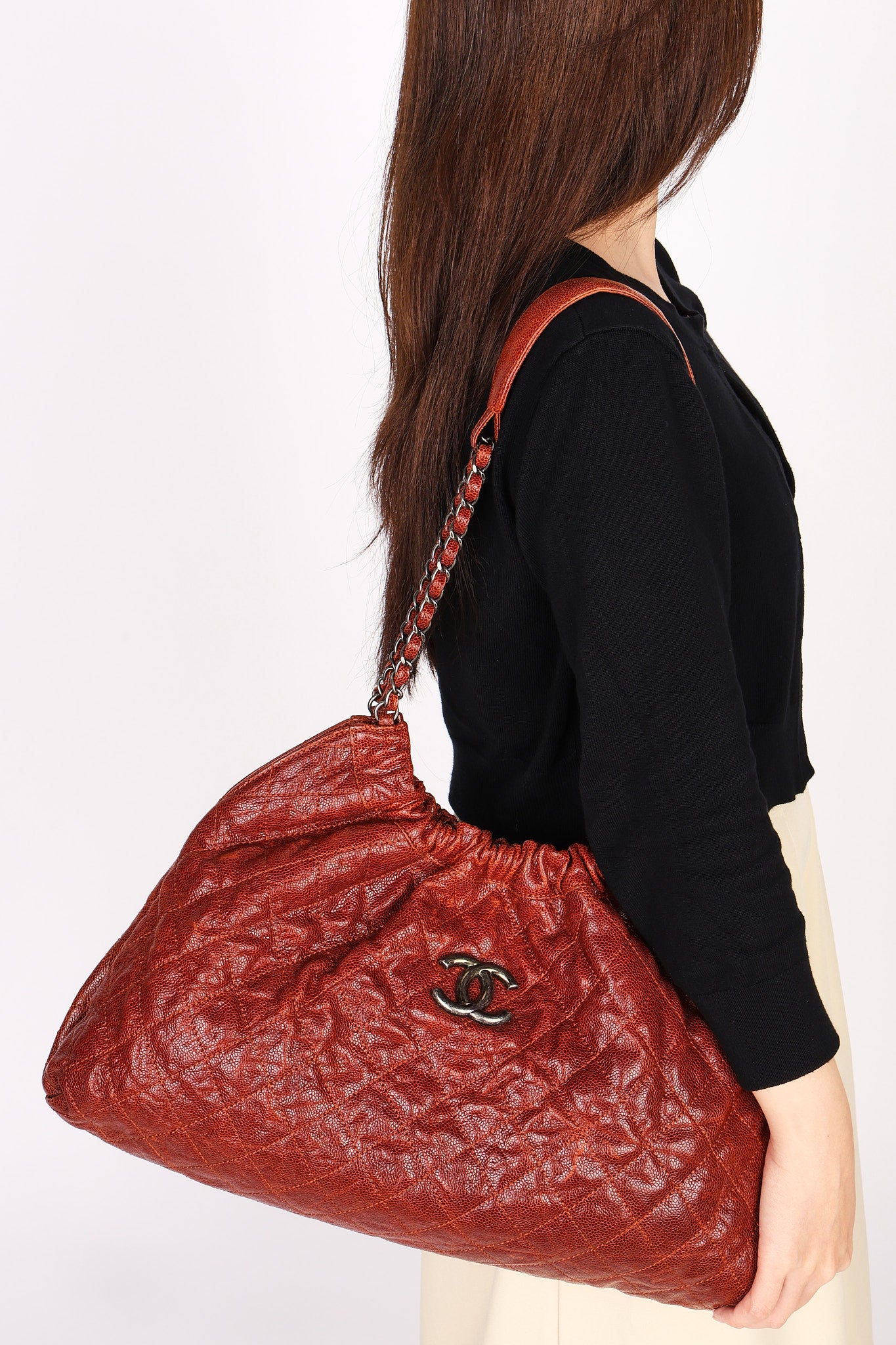 Chanel Elastic Shoulder Bag Brick Glazed Caviar 2011 RHW