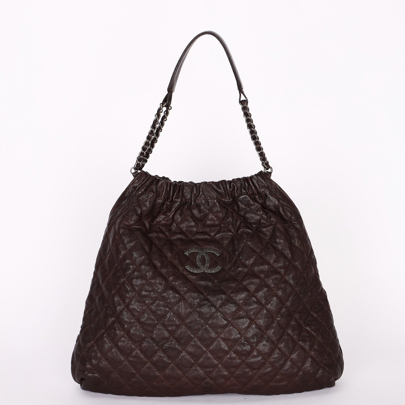 Chanel Large Elastic Shoulder Bag Dark Brown Glazed Caviar 2009 GMHW