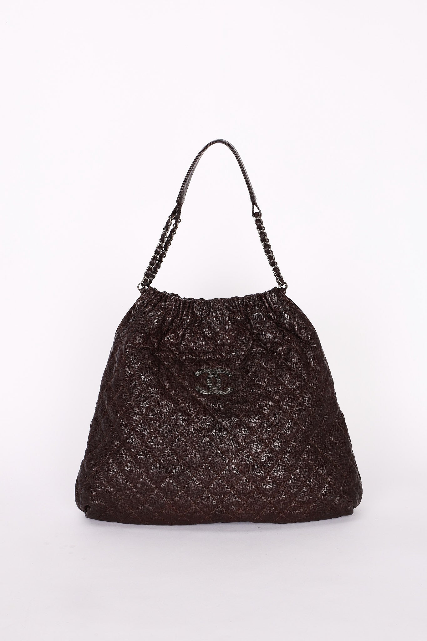 Chanel Large Elastic Shoulder Bag Dark Brown Glazed Caviar 2009 GMHW