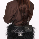 Ultra-Rare Chanel Tibet Single Flap with Mini Pouch Black Mongolian Lambskin 2008 SHW