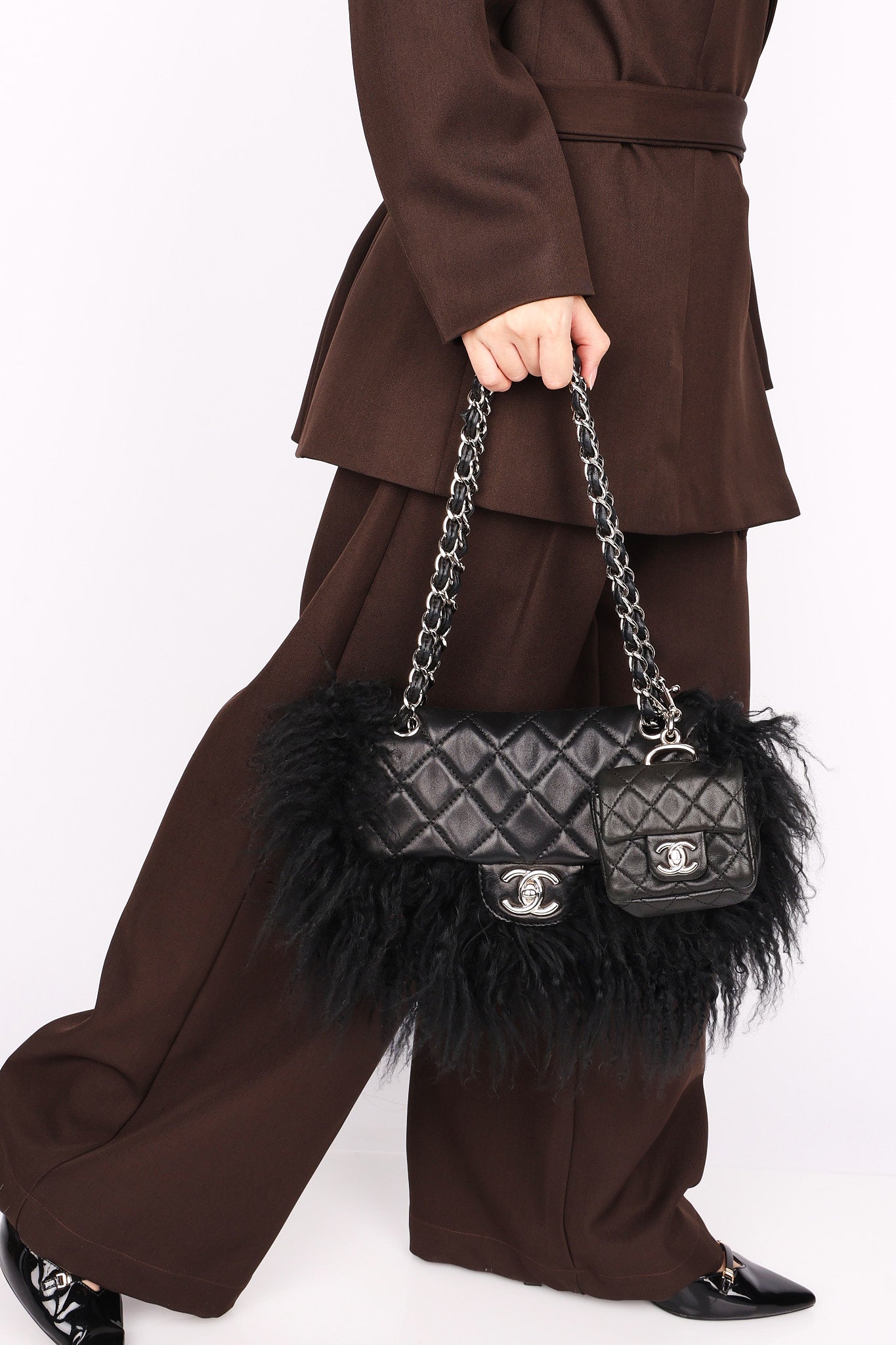 Ultra-Rare Chanel Tibet Single Flap with Mini Pouch Black Mongolian Lambskin 2008 SHW